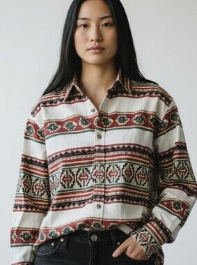 Roughrider Vintage 90's Boho Aztec Print Button Up Shirt